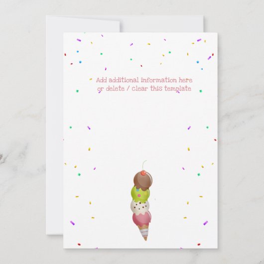 アイスクリームスクープ夏の写真誕生日パーティー 招待状 (裏面)