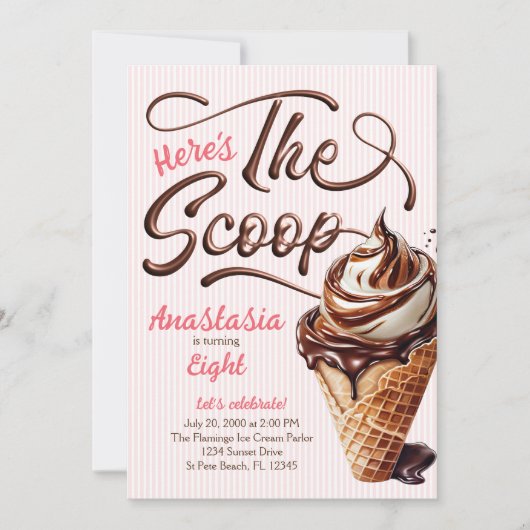 アイスクリームスクープ女子誕生日 招待状 (正面)