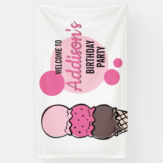 アイスクリームスクープ誕生日パーティバナー 横断幕 (縦)