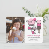 アイスクリームスクープ誕生日パーティフォト招待状 招待状 (スタンド正面)