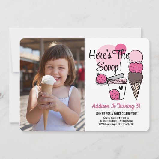 アイスクリームスクープ誕生日パーティフォト招待状 招待状 (正面)