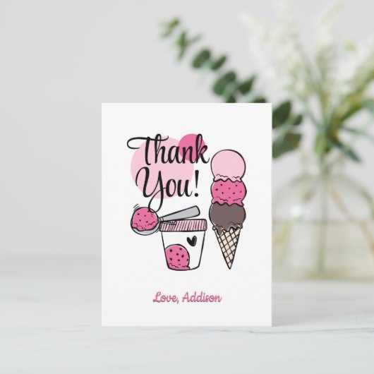 アイスクリームスクープ誕生日パーティーありがとうはがき ポストカード (スタンド正面)