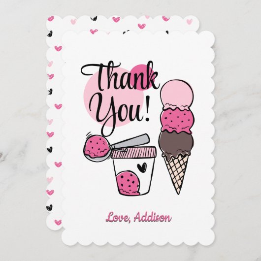 アイスクリームスクープ誕生日パーティーサンキューカード サンキューカード (正面/裏面)