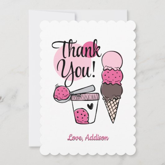 アイスクリームスクープ誕生日パーティーサンキューカード サンキューカード (正面)