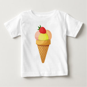 アイスクリームスコップとワッフルコーンのイチゴ ベビーTシャツ