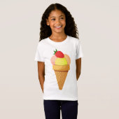 アイスクリームスコップとワッフルコーンのイチゴ Tシャツ (正面フル)