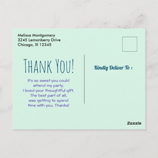 アイスクリームスコップと振りかけるパーティーありがとう ポストカード (裏面)