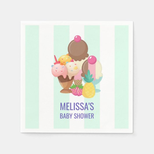 アイスクリームスコップと散水赤ちゃんシャワー スタンダードカクテルナプキン (正面)