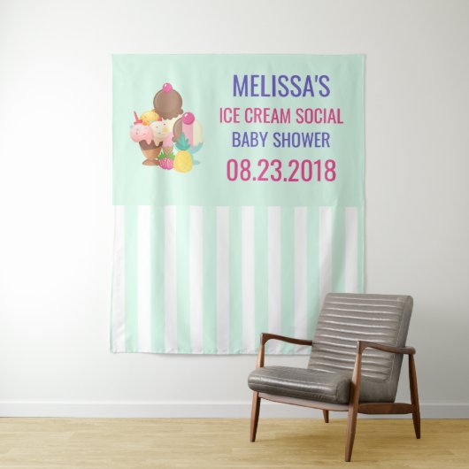 アイスクリームスコップと散水赤ちゃんシャワー タペストリー (インサイチュ)