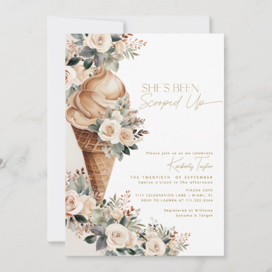 アイスクリームスコップアップフローラボホブライダルシャワー 招待状 (正面)