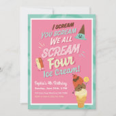 アイスクリームスコップキッズ4th誕生日パーティー招待状 招待状 (正面)