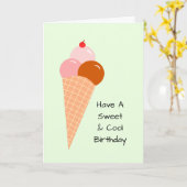 アイスクリームスコップコーンさくらんぼスウィートサマー誕生日 カード (黄色い花)