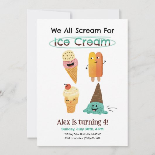 アイスクリームスコップ子供の誕生日パーティの招待状 招待状 (正面)