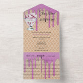 アイスクリームスコップ |金ゴールドピンクグリッターブライダルシャワー オールインワン招待状 (内側)