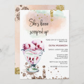 アイスクリームスコップ |金ゴールドピンクグリッターブライダルシャワー 招待状 (正面/裏面)