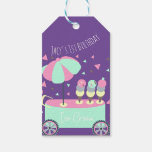 アイスクリームスタンドの紙吹雪の誕生日パーティー 紫 ギフトタグ