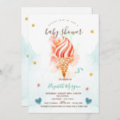 アイスクリームスターズハートベビーシャワー 招待状 (正面/裏面)