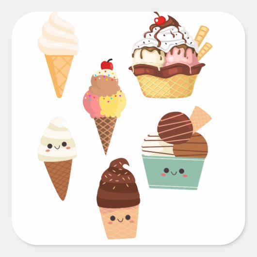 アイスクリームステッカーのセット。 スクエアシール (正面)