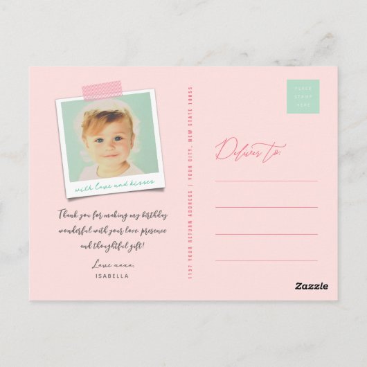 アイスクリームスパークラー女の子の1歳の誕生日ありがとう ポストカード (裏面)