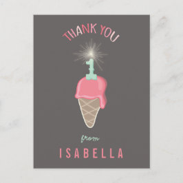 アイスクリームスパークラー女の子の1歳の誕生日ありがとう ポストカード