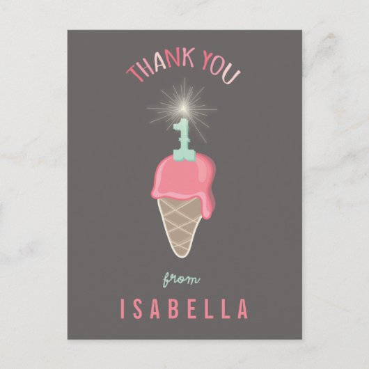 アイスクリームスパークラー女の子の1歳の誕生日ありがとう ポストカード (正面)
