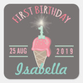 アイスクリームスパークラー1st誕生日パーティーギフトラベル スクエアシール (正面)