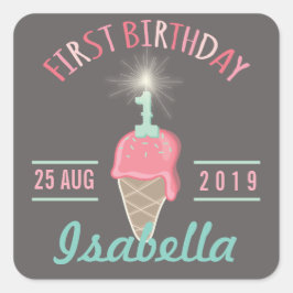 アイスクリームスパークラー1st誕生日パーティーギフトラベル スクエアシール