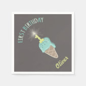 アイスクリームスパークラー1st誕生日パーティーペーパーナプキン スタンダードカクテルナプキン (正面)