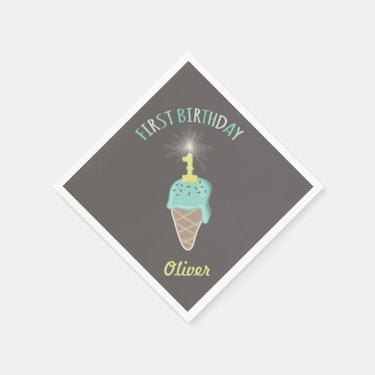 アイスクリームスパークラー1st誕生日パーティーペーパーナプキン スタンダードカクテルナプキン (角)
