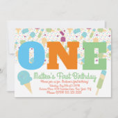 アイスクリームスプリンクルパステルガールズバースデーパーティー 招待状 (正面)