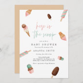 アイスクリームスプリンクルミントピンクサマーベイビーシャワー 招待状 (正面/裏面)