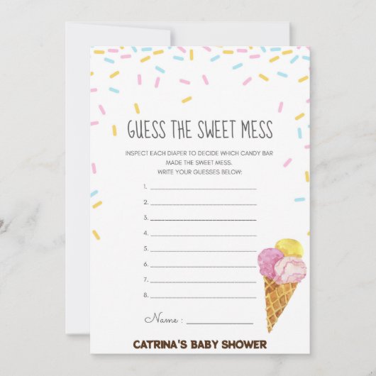 アイスクリームスプリンクル赤ちゃんシャワー – 編集可能な名前， 5x7 招待状 (正面)