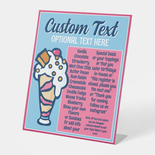 アイスクリームスペシャル風味ミニメニューペデスタルサイン 台座サイン (正面)