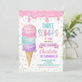 アイスクリームスリースクープのおもしろい3rd誕生日パーティー 招待状 (スタンド正面)