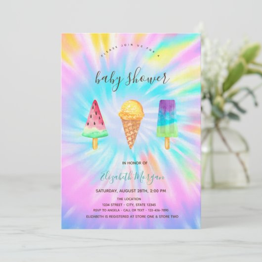 アイスクリームズサマー絞り染めベビーシャワー 招待状 (スタンド正面)
