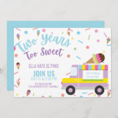 アイスクリームセカンド誕生日ベビーガールボーイ 招待状 (正面/裏面)