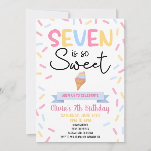 アイスクリームセブンはとても甘い7th誕生日パーティー 招待状 (正面)