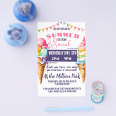 アイスクリームソーシャルイベントピンク&ネイビーPTA PTO チラシ (シングル)