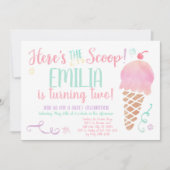 アイスクリームソーシャルウォーターカラー誕生日招待状 招待状 (正面)