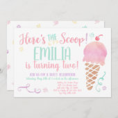 アイスクリームソーシャルウォーターカラー誕生日招待状 招待状 (正面/裏面)