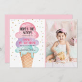 アイスクリームソーシャルスクープのピンク紙吹雪 招待状 (正面/裏面)