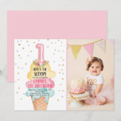 アイスクリームソーシャルスクープ最初の誕生日 招待状 (正面/裏面)