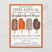 アイスクリームソーシャルバースデーパーティーポプシクルピクニック インビテーションポストカード (正面)