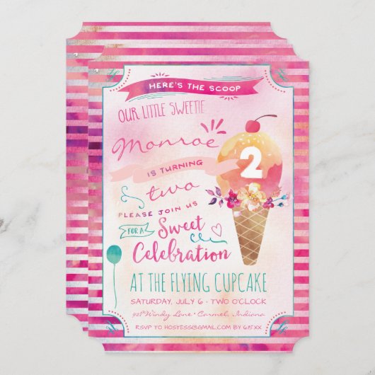 アイスクリームソーシャルバースデーパーティ招待状 招待状 (正面/裏面)
