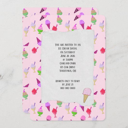 アイスクリームソーシャルパーティーコーン 招待状 (正面/裏面)