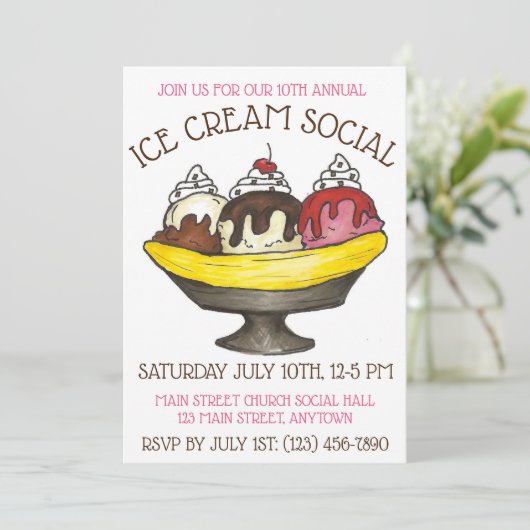 アイスクリームソーシャルパーティーデザートバナナスプリットサンデ 招待状 (スタンド正面)