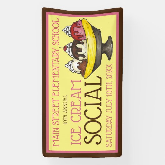 アイスクリームソーシャルパーティーデザートバナナスプリットサンデ 横断幕 (縦)