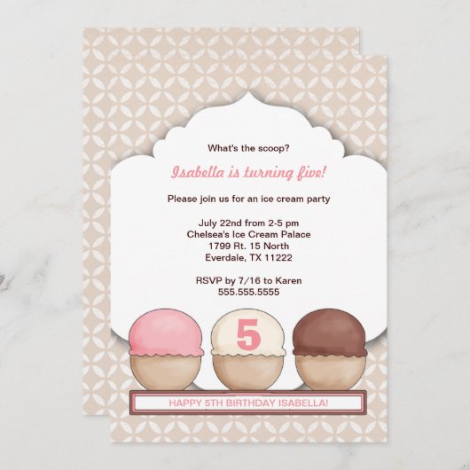 アイスクリームソーシャルパーティー招待状(年齢別) 招待状 (正面/裏面)