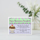 アイスクリームソーシャルパープル/グリーンストライプサンデ インビテーションポストカード (スタンド正面)