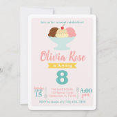 アイスクリームソーシャルピンク&ティール(緑がかった色)誕生日 招待状 (正面)